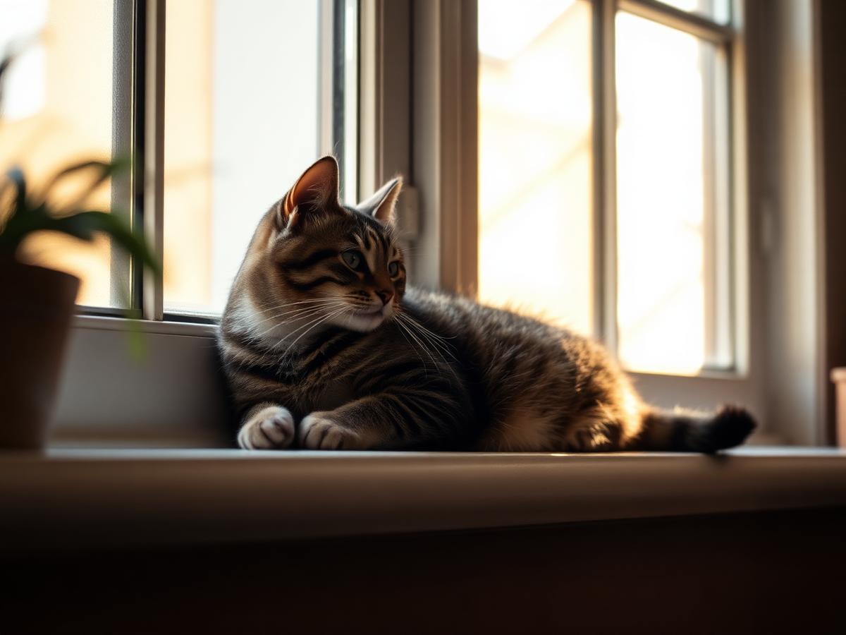 Cat resting on a windowsill during a pet sitting visit
