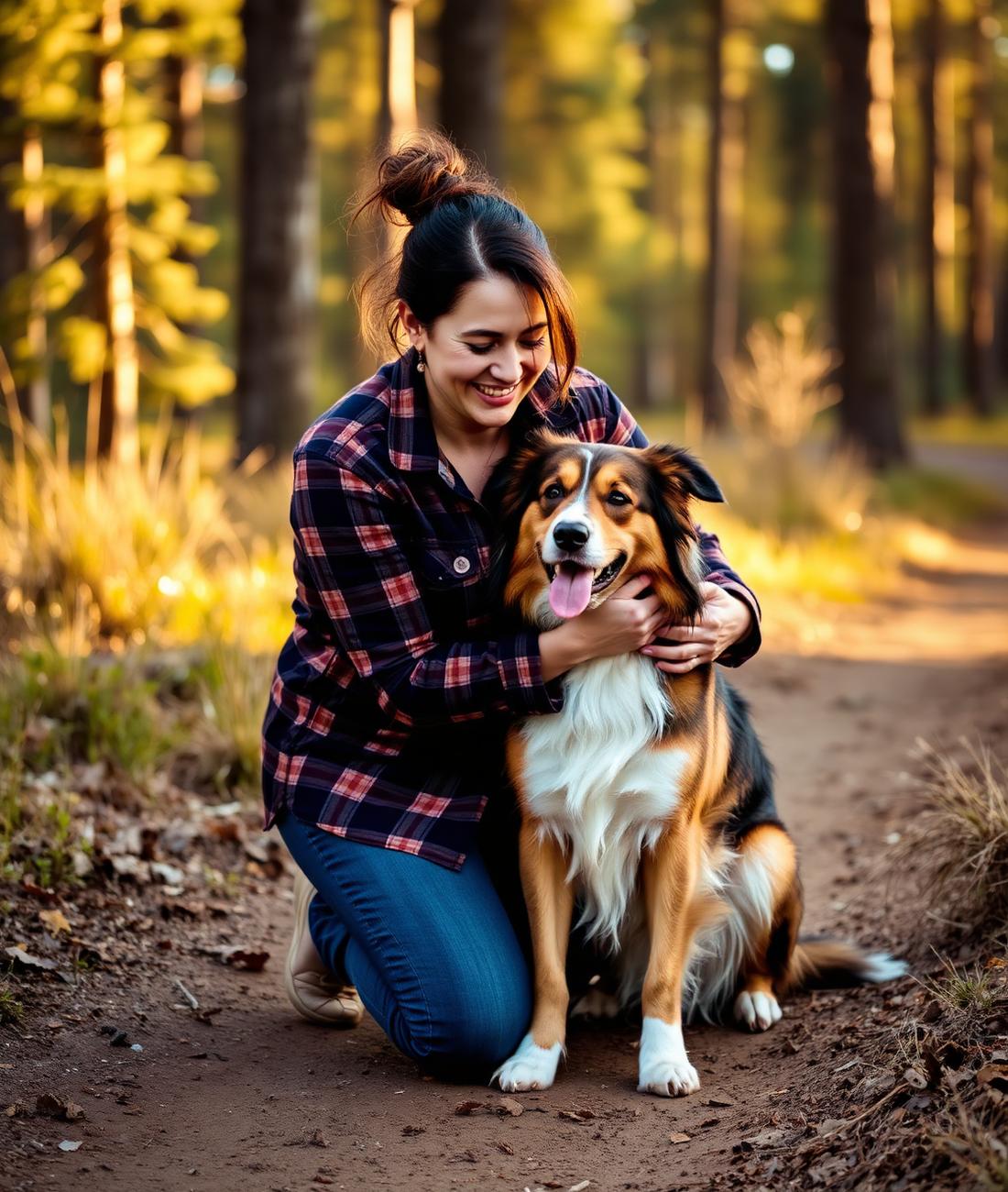 Placeholder photo of Kalyn with her dog on a forest trail — replace with a real photo